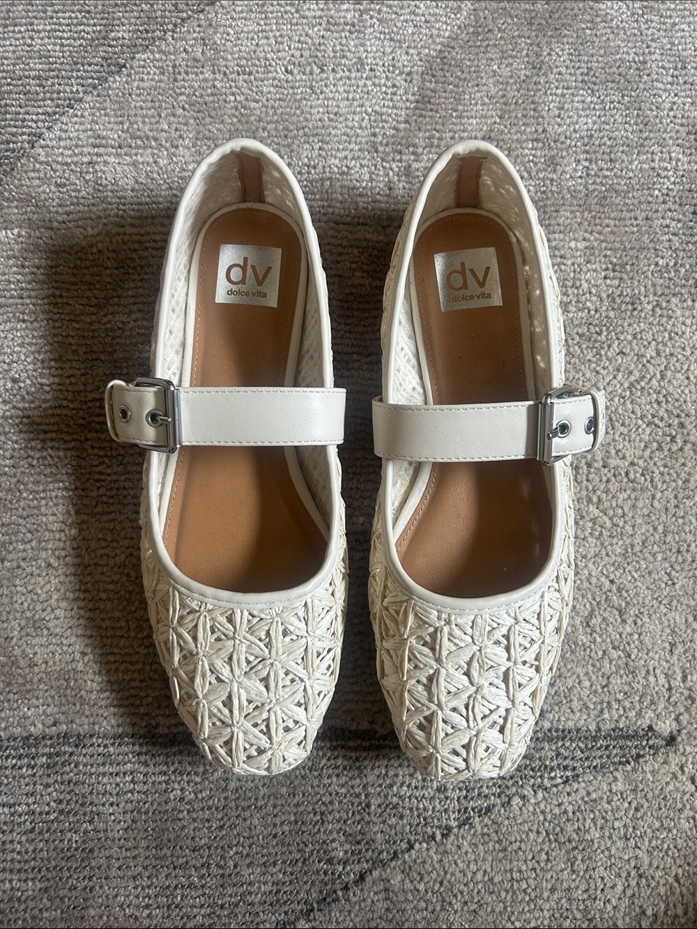 Dolce Vita Cream Woven Mary Jane Flats with Buckle